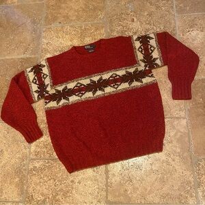 Vintage POLO RALPH LAUREN Red Patterned Hand Knit Wool Blend Sweater Size XL
